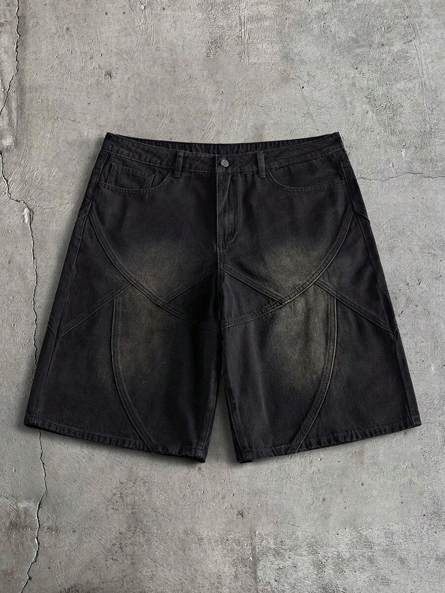 AXEPEAK Men's Washed Denim Shorts With Embroidered Craftsmanship, Fashion - Black - View 1