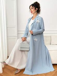Yasmyna Women's Elegant Elegant 3D Floral Decor Rhinestone Embellished Abaya - Blue - View 4