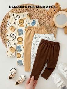SHEIN Playful Pals 隨機 5 件發 2 件，新款可愛服飾舒適簡約柔軟休閒卡通印花，可愛男孩長褲日常穿著，男孩最愛圖案禮物 - 彩色 - 查看 2