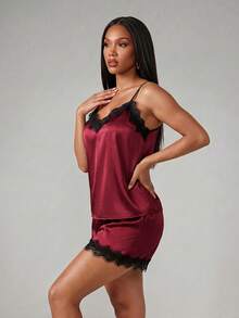 Silforma Lace Panel Pajama Set - Red Violet - View 6