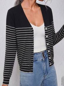 Muvela Women's Colorblock Striped Thin Cardigan - Multicolor - View 2
