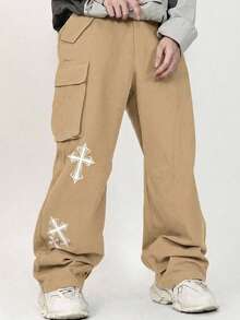 SHEIN Pantalones cargo básicos casuales de unicolor para adolescentes/jóvenes con detalles decorativos, versátiles y combinables - Caqui - Ver 7