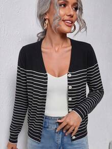 Muvela Women's Colorblock Striped Thin Cardigan - Multicolor - View 6