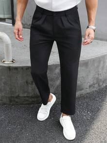 Manfinity Mode 男士休閒百搭通勤純色西裝長褲 - 黑色 - 查看 1
