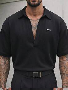 GENTILAND Men's Black Short Sleeve Button-Up Shirt, Relaxed Fit, Minimalist Summer - Black - View 9