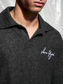 IRON GLYPH Men's Letter Print Long Sleeve Casual Commuter Polo Shirt, Formal - Black - View 4