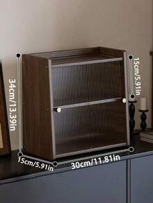 Caja de almacenamiento de cocina sin agujeros con puerta corrediza de acrílico. Estilo retro, ideal para almacenar artículos pequeños y cristalería. Perfecto para usar en el mostrador. Diseño trapezoidal, fácil de instalar - Nuez - Ver 14