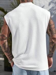 Manfinity Homme Camiseta casual de manga corta y cuello redondo de unicolor para hombre, uso diario, vacaciones - Blanco - Ver 2