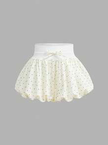 SHEIN Tween Girl Casual Polka Dot Ruffle Hem Shorts - Apricot - View 5