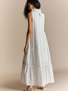 Écloséra Elegant Lacy Boho Sleeveless Ruffle Collar Multi-Layer Hem White Dress Spring Summer Autumn Winter Outing Festival Wear Wedding Picnic Vacation - White - View 2