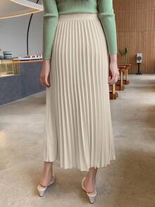 DAZY Elegant Solid Pleated Ladies' A-Line Skirt, Spring/Summer - Apricot - View 2