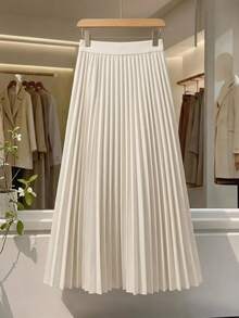 DAZY Elegant Solid Pleated Ladies' A-Line Skirt, Spring/Summer - Apricot - View 1