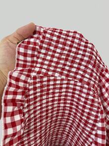 Sunspun Plus Size Women's Plaid Shirred Design Summer Commute Vacation Shirt - Multicolor - View 7