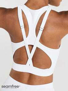 11SKNDS Sports Bra With High Neck Racerback Design, Adjustable Hardware, Crop Length, Seamless Construction For High Impact With Sweat-Wicking, Stretchy, Breathable, Buttery-Soft & Removable Cups, For Gym Workout Fitness Yoga Pilates Studio, Running, Training & Hy-Rox - White - View 2