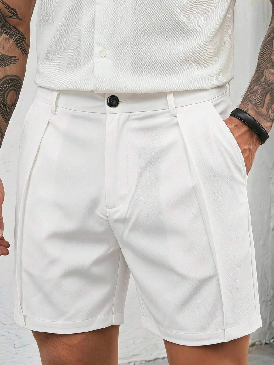 HIMLAND Mens White Button Fly Pleated Front Shorts For Summer Casual Wear
Mens Classic White Solid Color Shorts With Pockets And Button Closure - White - View 1