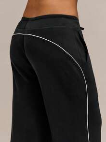 GLOWMODE 31" Plus Size SoftSerene Modal Lazy Lounge Silky-Smooth Relaxed Fit Contrast Color Sweatpants With Drawstring Waist & Side Pockets Daily Casual - Black - View 7
