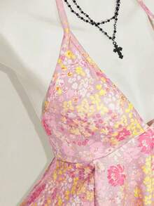 SHEIN ICON 碎花露背掛脖上衣 - 粉色 - 查看 8