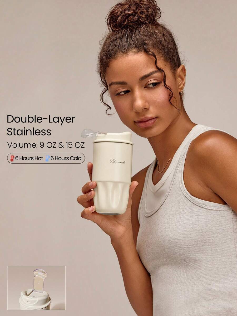GLOWMODE Big Sips Double-Layer Stainless Steel Insulated Water Bottle Set Gym Training Studio Office Travel Daily - Beige - View 1