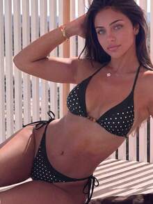 Swim Mod Bikini Segitiga Vintage Sweet & Spicy Girl Musim Semi/Panas 2026, Model Ikat, Dada Kecil, Gaya Seksi Minimalis Kelas Atas, Baju Renang Dua Potong - Hitam dan Putih - View 1