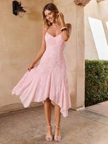 Enchnt Women's Floral Print Casual Party & Travel Spaghetti Strap Dress - Baby Pink - View 6