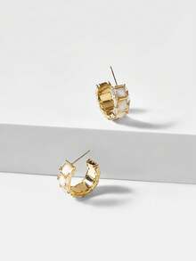 MOTF PREMIUM Pendientes de metal chapado en oro con medio aro y acrílico incrustado - Dorado - Ver 6