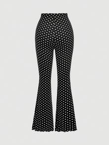 SHEIN MOD 女款圓點印花喇叭褲 - 黑與白 - 查看 4
