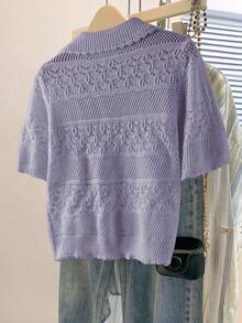 Everyssa New European & American Fashion Mixed Color Versatile Knit Sweater Top - Mauve Purple - View 2