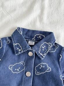 Vintaside Kids Newborn Cute Bear Head Print Soft Denim Collared 2 Pieces Set, Casual & Fashionable Summer Outfit - Blue - View 5