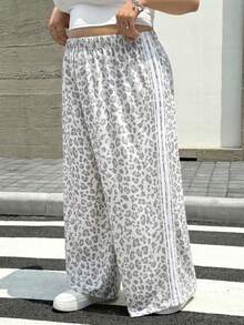 SHEIN CURVE+ Plus Size Fashion White Print Elastic Waist Long Pants Vacation Autumn Cowboy, Winter 2026 22W - Multicolor - View 4