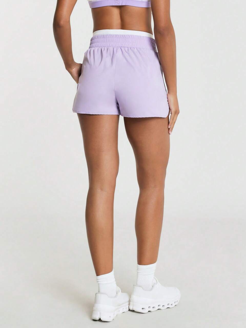 11SKNDS High-Waisted Woven Shorts With Smocked Elastic Waistband Side Pockets, Mini Length, Relaxed Fit, Summer Casual Alt Athleisure Baggy Gym Light Purple