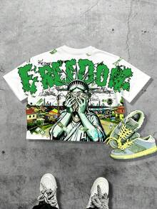 Manfinity EMRG Men's Street Graffiti Casual Ins Style Loose Fit T-Shirt, Holiday - Multicolor - View 5