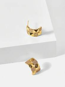 MOTF 18k Gold-Plated New Geometric Stud Earrings, Premium Brushed Earrings. - Yellow Gold - View 3