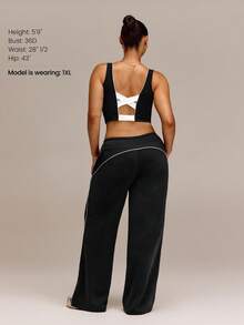 GLOWMODE 31" Plus Size SoftSerene Modal Lazy Lounge Silky-Smooth Relaxed Fit Contrast Color Sweatpants With Drawstring Waist & Side Pockets Daily Casual - Black - View 2