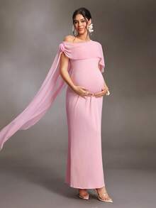Cheriluna Maternity 孕婦甜美時尚 3D 花卉裝飾披肩式攝影禮服 - 粉色 - 查看 4