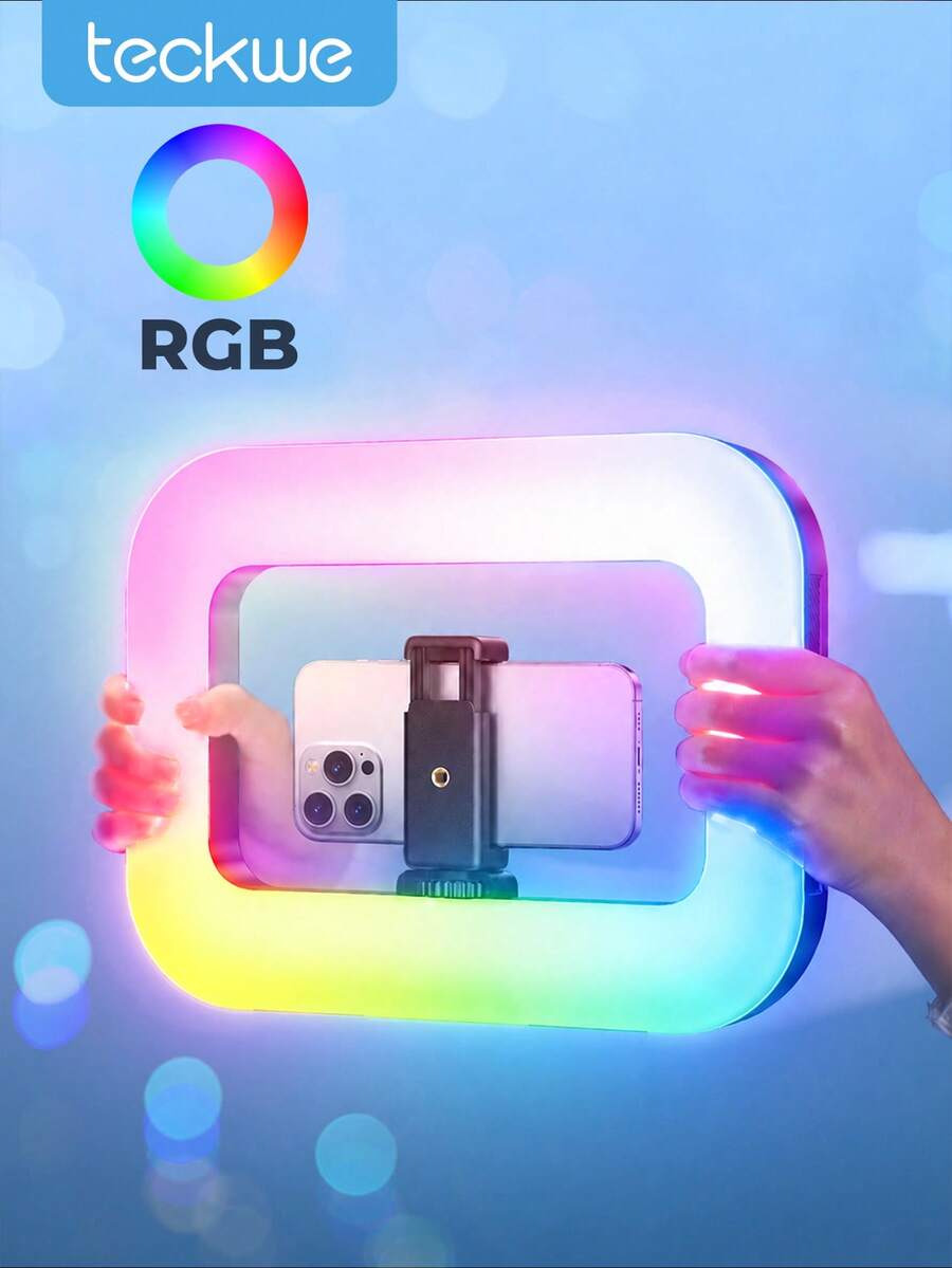 Teckwe ضوء حلقة محمول باليد، 3600mAh، ضوء RGB، 3 درجات حرارة لون، تعديل السطوع للصور الذاتية والصور والفيديو - Ring-RGB - مشاهدة 1