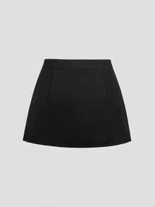Sweetra Women's Elegant Sexy Lace Patchwork Slit Mini Skirt For Commuting - Black - View 2