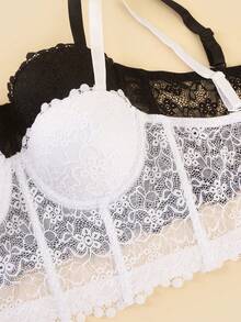 Bralution 2pcs Solid Color Lace Underwire Molded Cup Daily Romantic Elegant Sexy Women's Bra - Multicolor - View 10