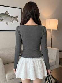 DAZY Women's Colorblock Casual Bow Short Sleeve T-Shirt Fall - Grey - View 2