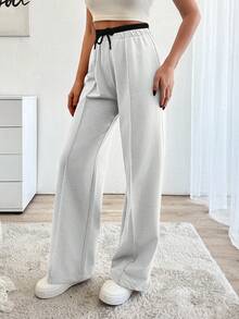 SHEIN Cottnline Pantalones Con Cintura Ajustable De Cordón - Blanco - Ver 4
