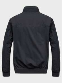 Calvornis Men's Long Sleeve Loose Fit Zipper Pocket Jacket, Old Money , Fall - Black - View 2