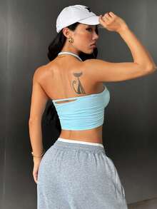 Seamluxe SHEIN Sport Seamless Sports Tank Top, Sports T-Shirt, Sexy Backless Slim Fit, Casual Sports Tank Top - Baby Blue - View 4