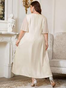 Reflora Plus Size Women Square Neck Jacquard Casual Party Summer Dress - Apricot - View 3