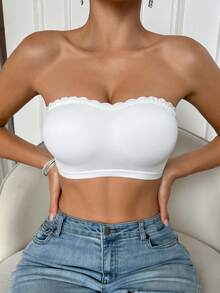 SHEIN White Wireless Bandeau Bra With Padding, Strapless Women's Lingerie - White - View 5