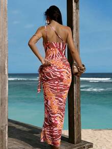 SHEIN Swim 女款動物印花連身泳衣附遮罩裙 - 彩色 - 查看 2