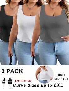 SHEIN CURVE+ Curves 大尺碼女裝/校園服飾/返校服飾/返校 3 件組大尺碼女款休閒套裝 - 彩色 - 查看 6