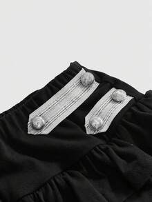 ROMWE Y2K Rok Wanita Vintage Napoleon dengan Desain Gesper Logam dan Anyaman Blok Warna, Hem Bergelombang, dan Pinggang Sangat Rendah - Hitam - View 3