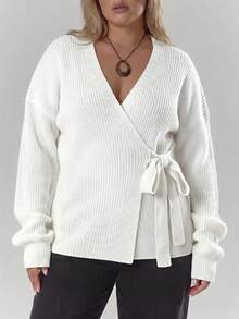 SHEIN Cottnline 女式系带休闲开衫，大码 - 白色 - 查看 1