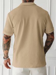 Manfinity Homme Camisa polo de manga corta con media cremallera y textura versátil para hombre - Caqui - Ver 2