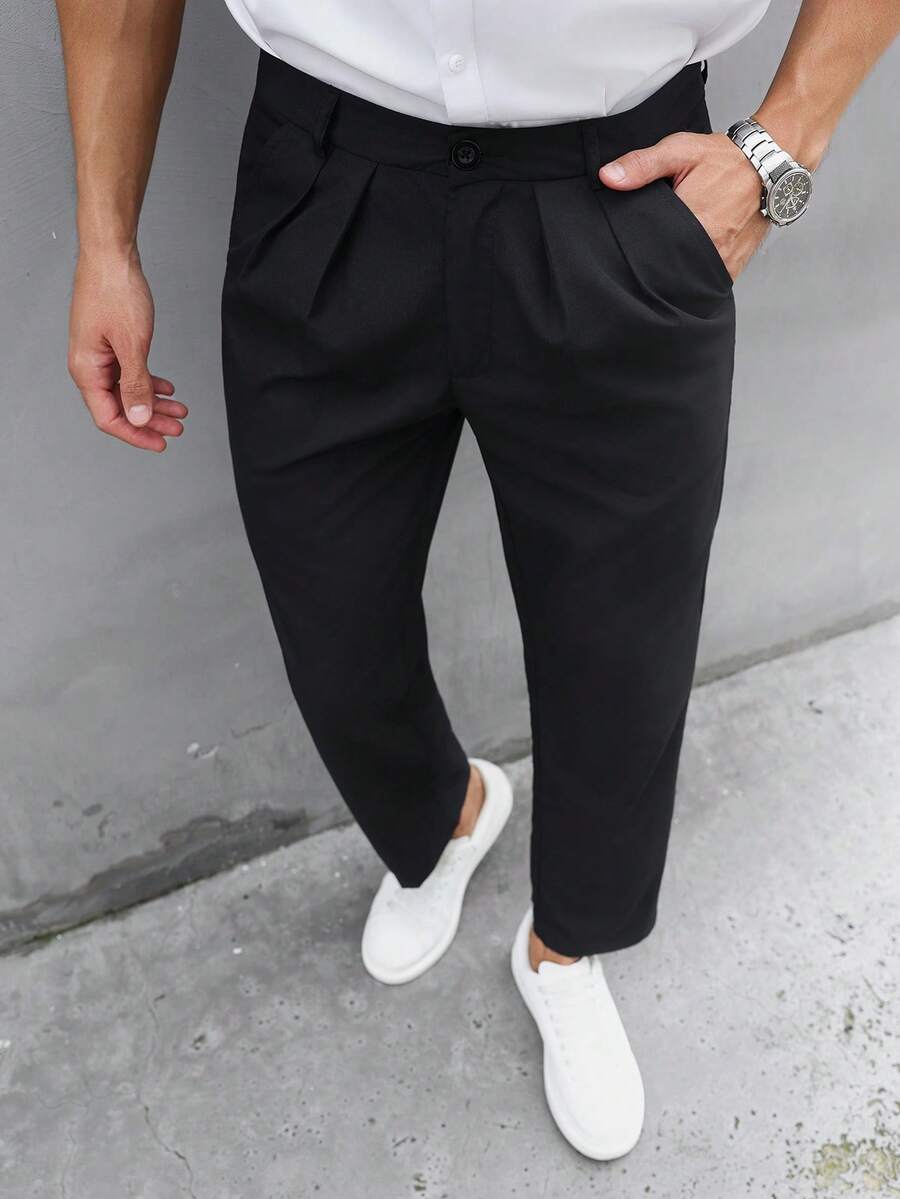 Manfinity Mode Pantalones de traje de unicolor versátiles y casuales para el desplazamiento diario de hombres - Negro - Ver 1