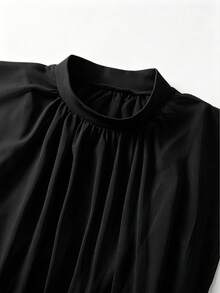 Balvessa Women's Solid Color Mesh Stand Collar Fitted Elegant Sleeveless Dress - Black - View 4
